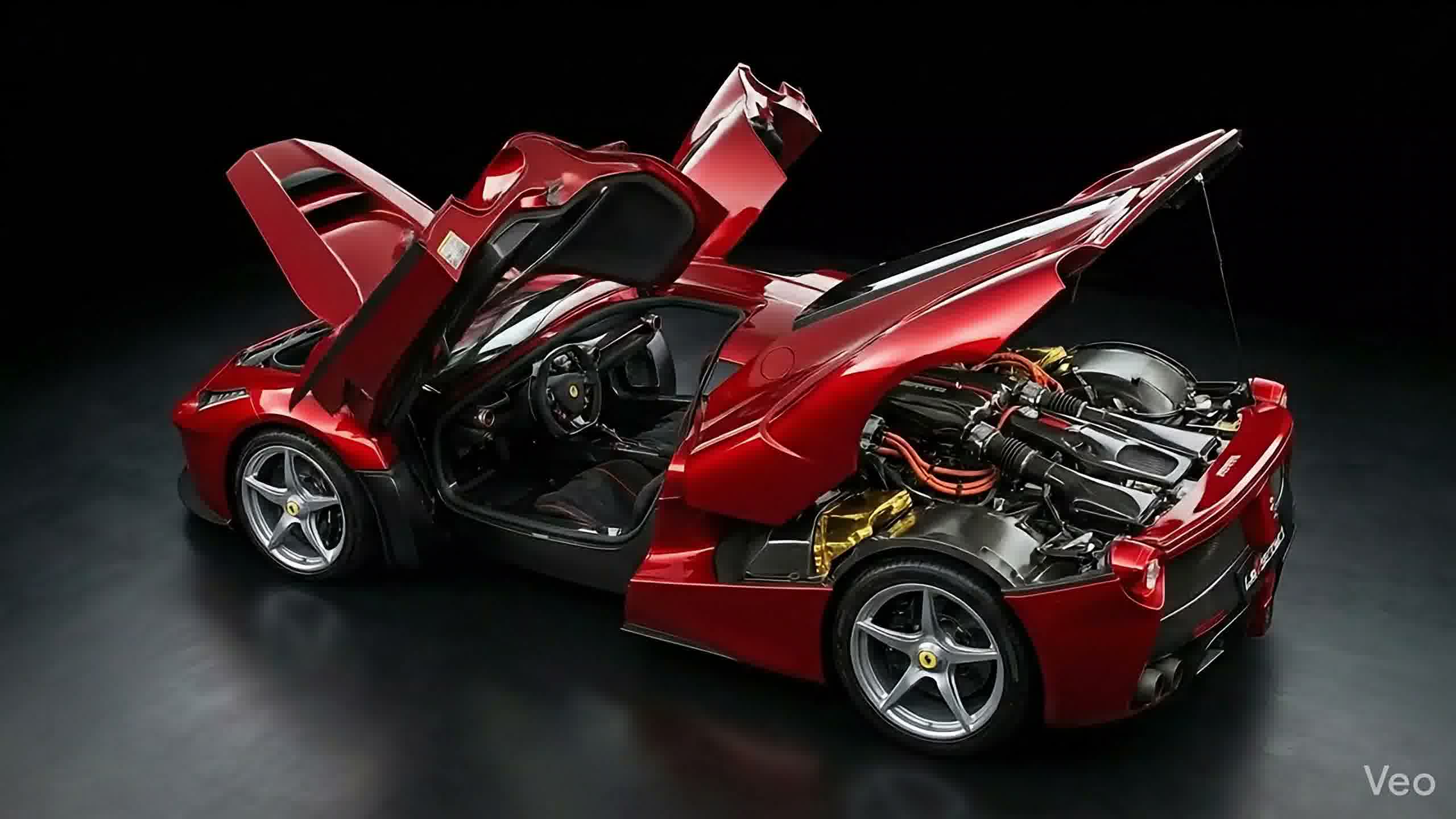 LaFerrari with its rear engine cover and dihedral door open